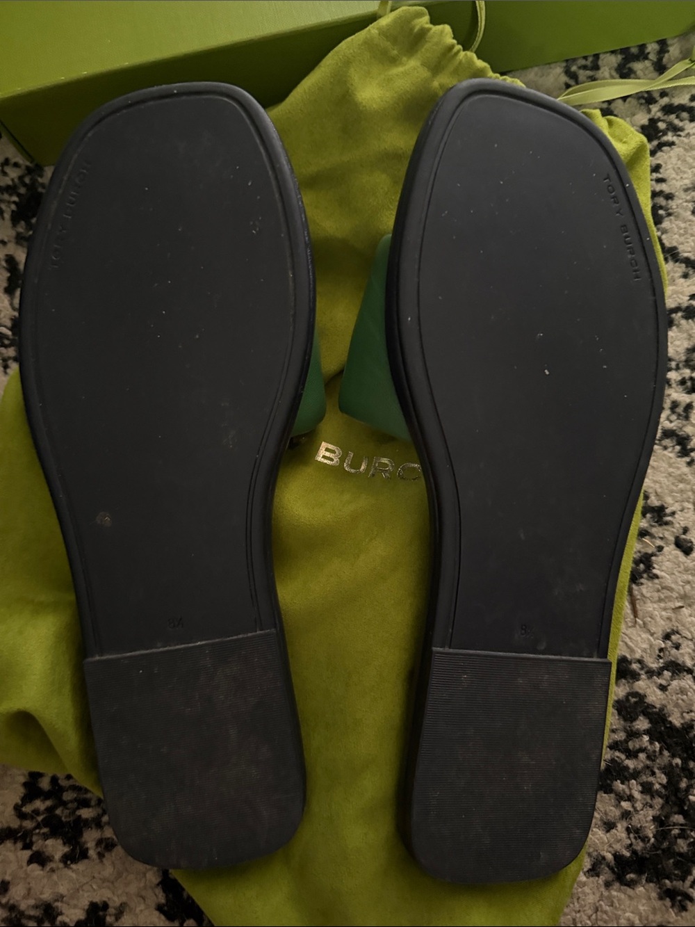 Tory Burch Green Leather Slide Sandals - Picture 2 of 6